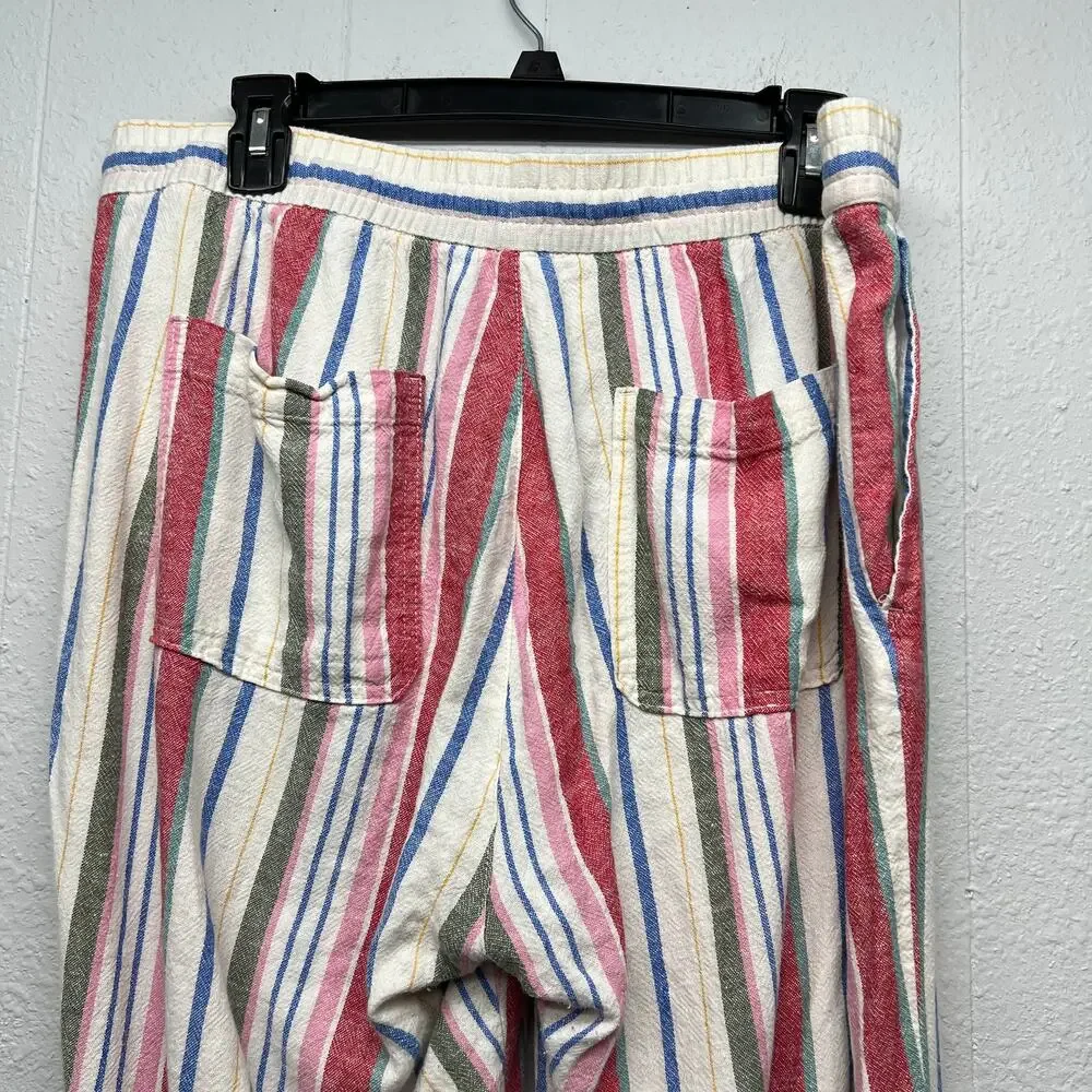 Old Navy Linen Blend Striped Pull On Pants Womens Large Straight Leg Boho Beachy